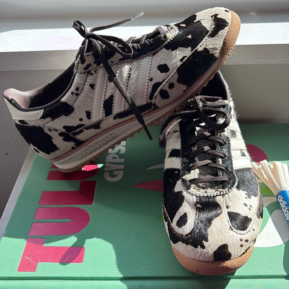 Adidas Brown and White cow printed hair calf Sneakers SL72 OG US7